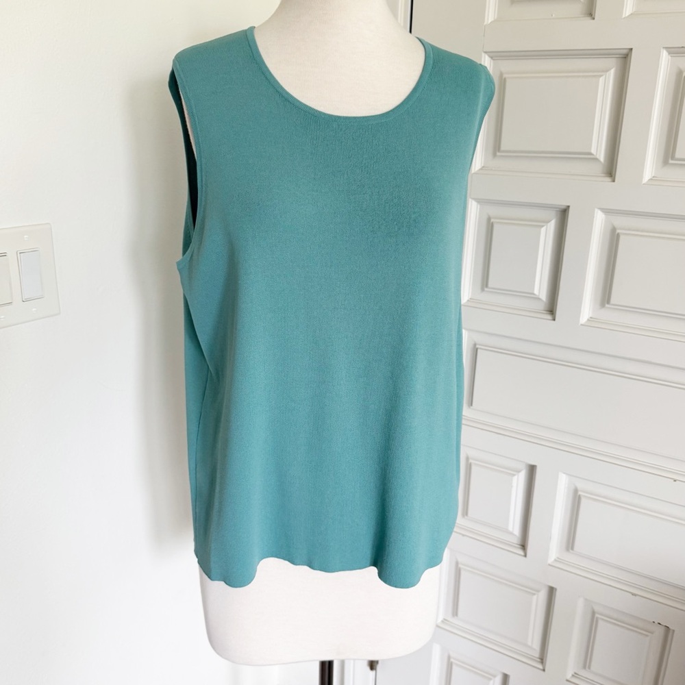 Laura Ashley Woman Vintage Blue Green Knit Tank Top Size 2X